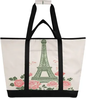 Vintage Eiffel Tower in Paris Reusable Insulated Lunchbox Cooler Bag, Leakproof Kitchen Grocery Bag Collapsible Portable Cooler Tote Bag for Picnic, Camping, Office, Travel