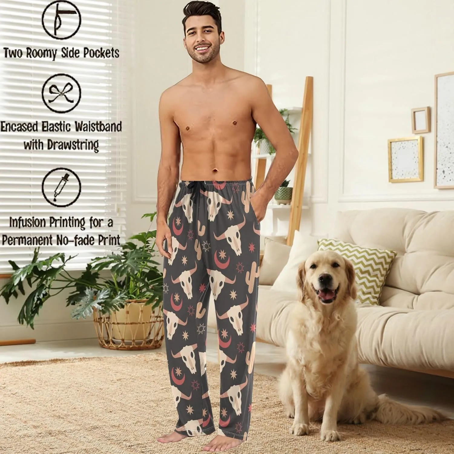 visesunny Mens 100% Cotton Pajama Bottoms Lightweight Lounge Pant with Pockets Soft Sleep Pj Pants for Men