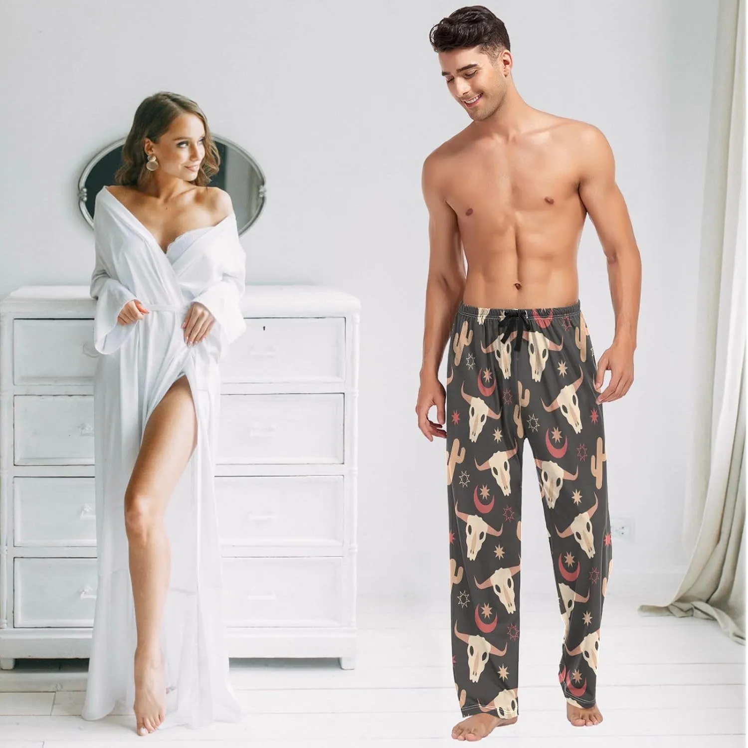 visesunny Mens 100% Cotton Pajama Bottoms Lightweight Lounge Pant with Pockets Soft Sleep Pj Pants for Men