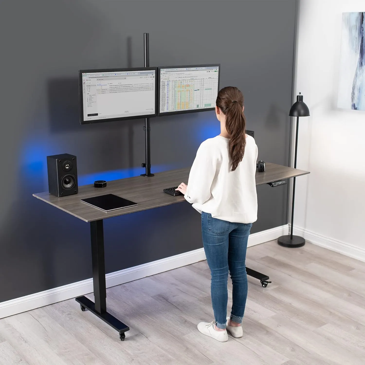 VIVO Dual Monitor Stand Up Desk Mount Extra Tall 39 inch Pole, Fully Adjustable Stand for up to 32 inch Screens, Black, STAND-V032T
