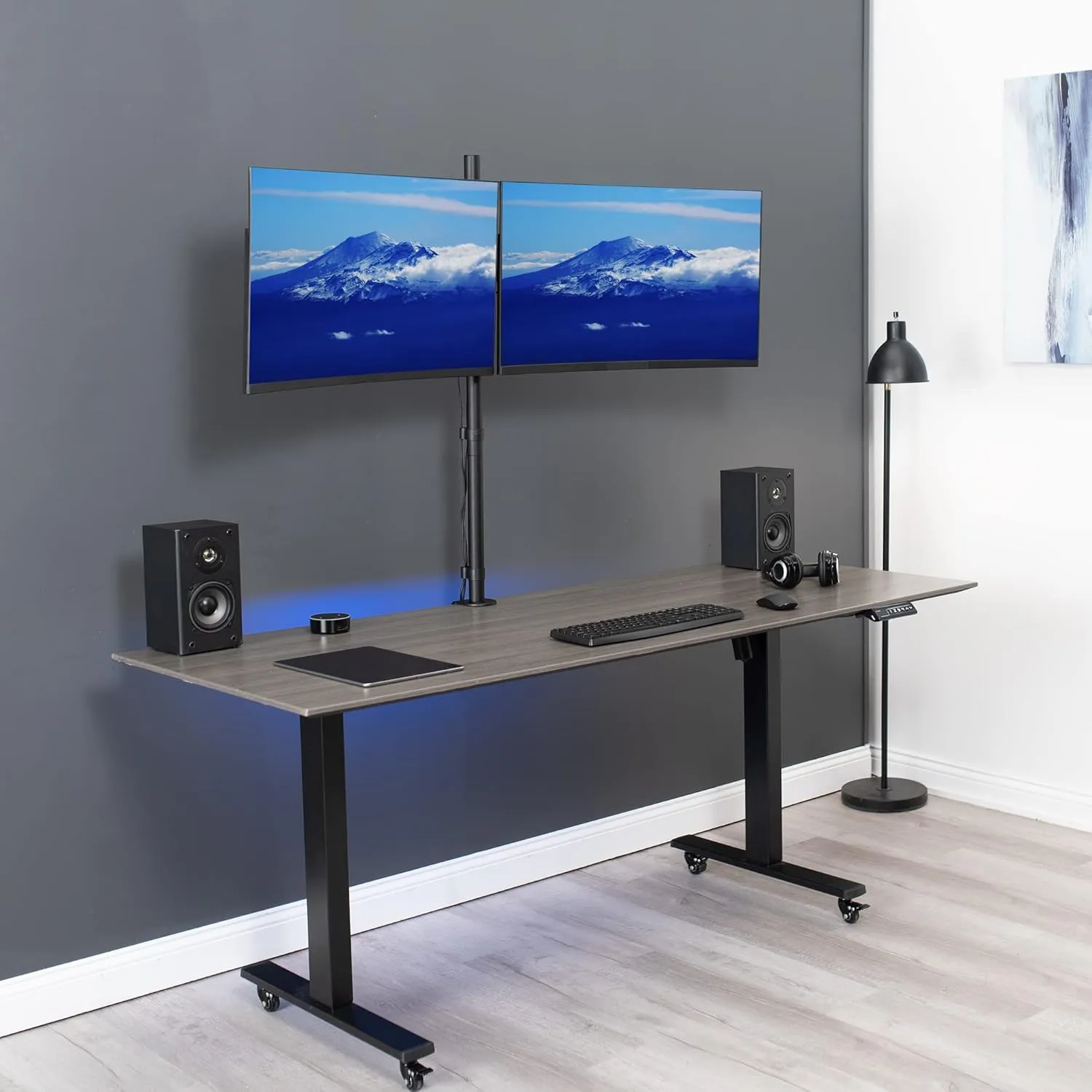 VIVO Dual Monitor Stand Up Desk Mount Extra Tall 39 inch Pole, Fully Adjustable Stand for up to 32 inch Screens, Black, STAND-V032T