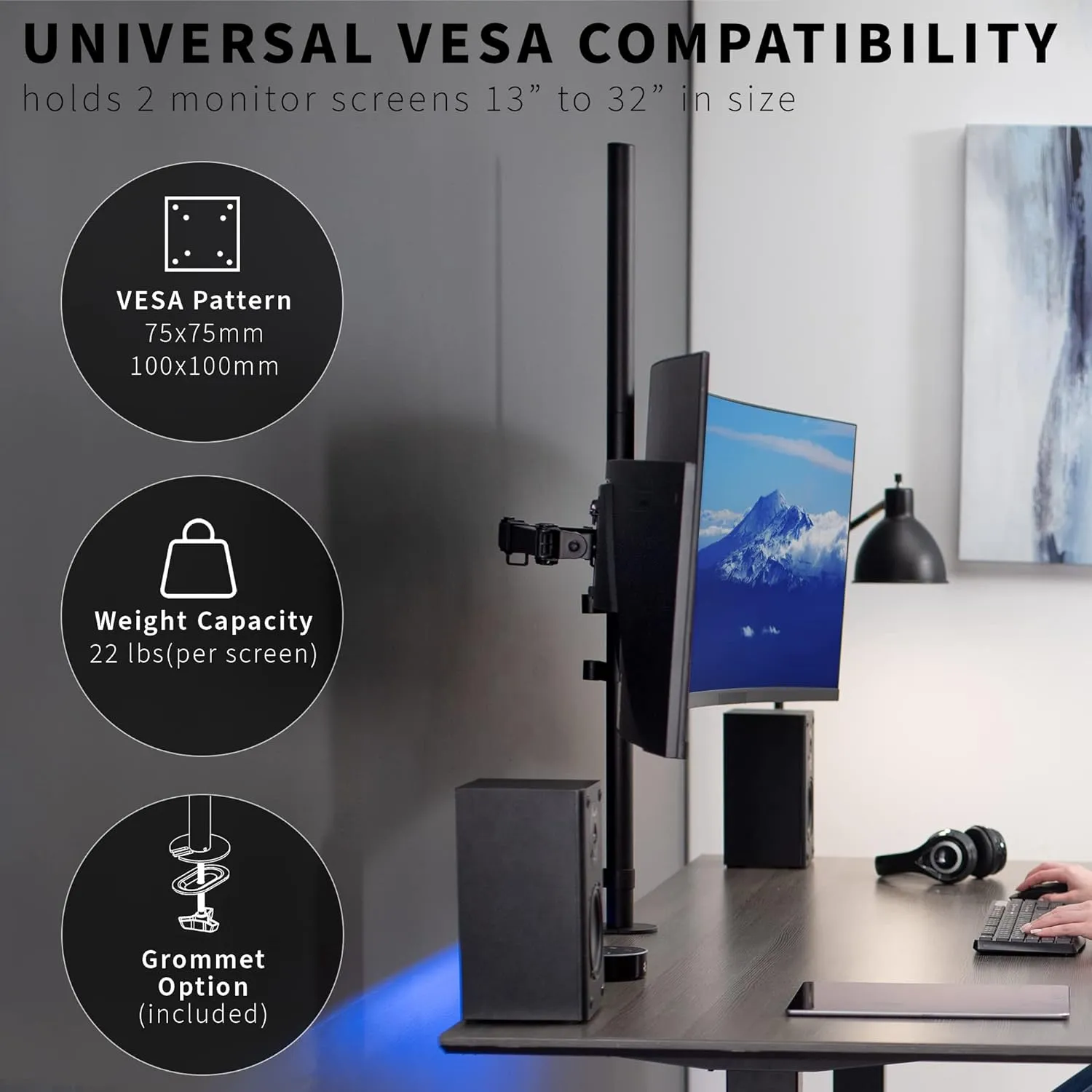 VIVO Dual Monitor Stand Up Desk Mount Extra Tall 39 inch Pole, Fully Adjustable Stand for up to 32 inch Screens, Black, STAND-V032T