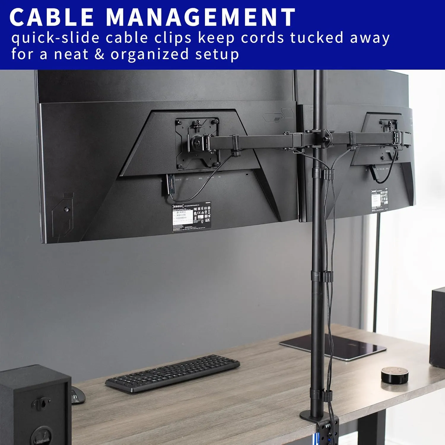 VIVO Dual Monitor Stand Up Desk Mount Extra Tall 39 inch Pole, Fully Adjustable Stand for up to 32 inch Screens, Black, STAND-V032T