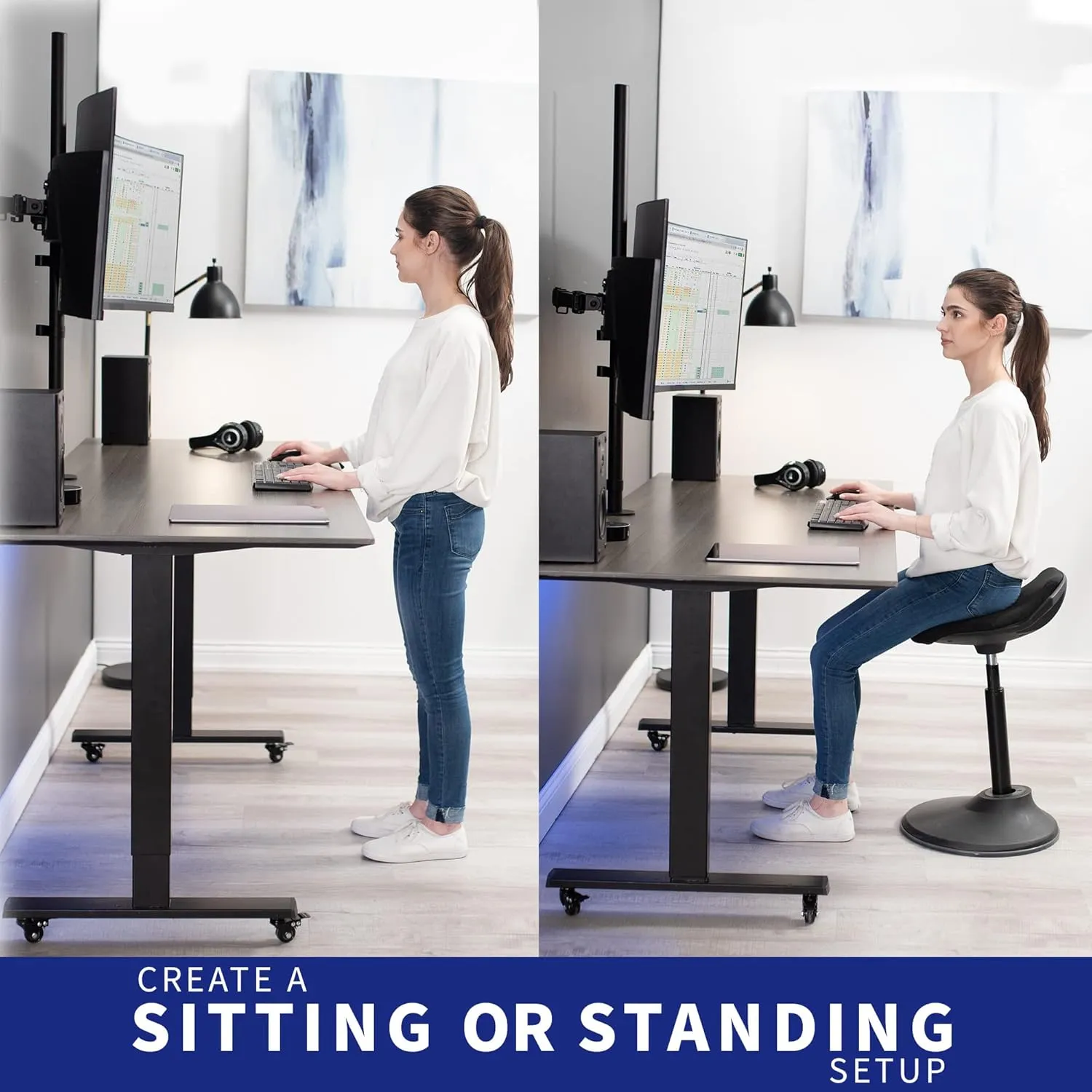 VIVO Dual Monitor Stand Up Desk Mount Extra Tall 39 inch Pole, Fully Adjustable Stand for up to 32 inch Screens, Black, STAND-V032T
