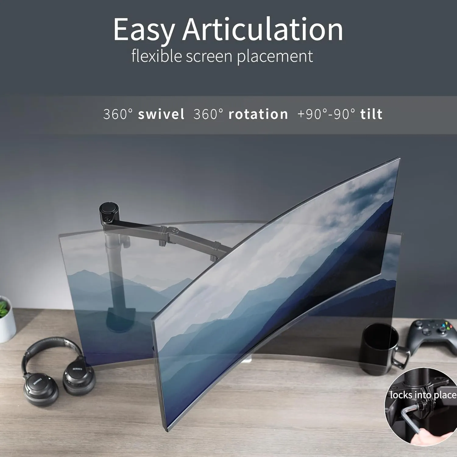 VIVO Single 13 to 38 inch Ultrawide Monitor Arm Desk Mount, Regular Screens up to 32 inches, 22 lbs capacity, Fully Adjustable Stand with C-Clamp and Grommet Base, Black, STAND-V001