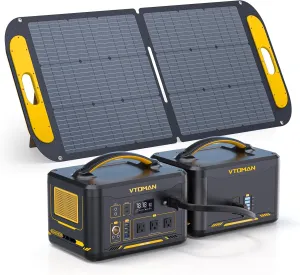 Vtoman 2376Wh Portable Power Station Bundle with Extra Battery & 110W Solar Panel Included, Up to 3000W Solar Generator for Home Backup, Off-grid, Road Trip, RV, Camping, Emergencies