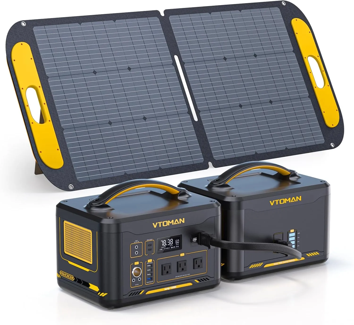 Vtoman 2376Wh Portable Power Station Bundle with Extra Battery & 110W Solar Panel Included, Up to 3000W Solar Generator for Home Backup, Off-grid, Road Trip, RV, Camping, Emergencies