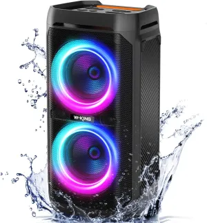 W-KING 220W Peak Party Bluetooth Speaker Large, Deep Bass 115 dB Loud Speaker Wireless Boombox, IPX6 Waterproof Portable Speaker Outdoor Big Subwoofer/24H/V5.3/MIC-GTR in/RGB Lights/Echo/EQ/TF/USB/AUX