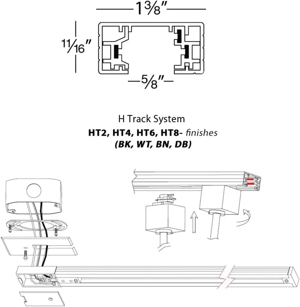 WAC Lighting H Track 8FT Single Circuit Field Cuttable 120V Track for H Style 3-Wire Track Fixtures with 2 Endcaps in White
