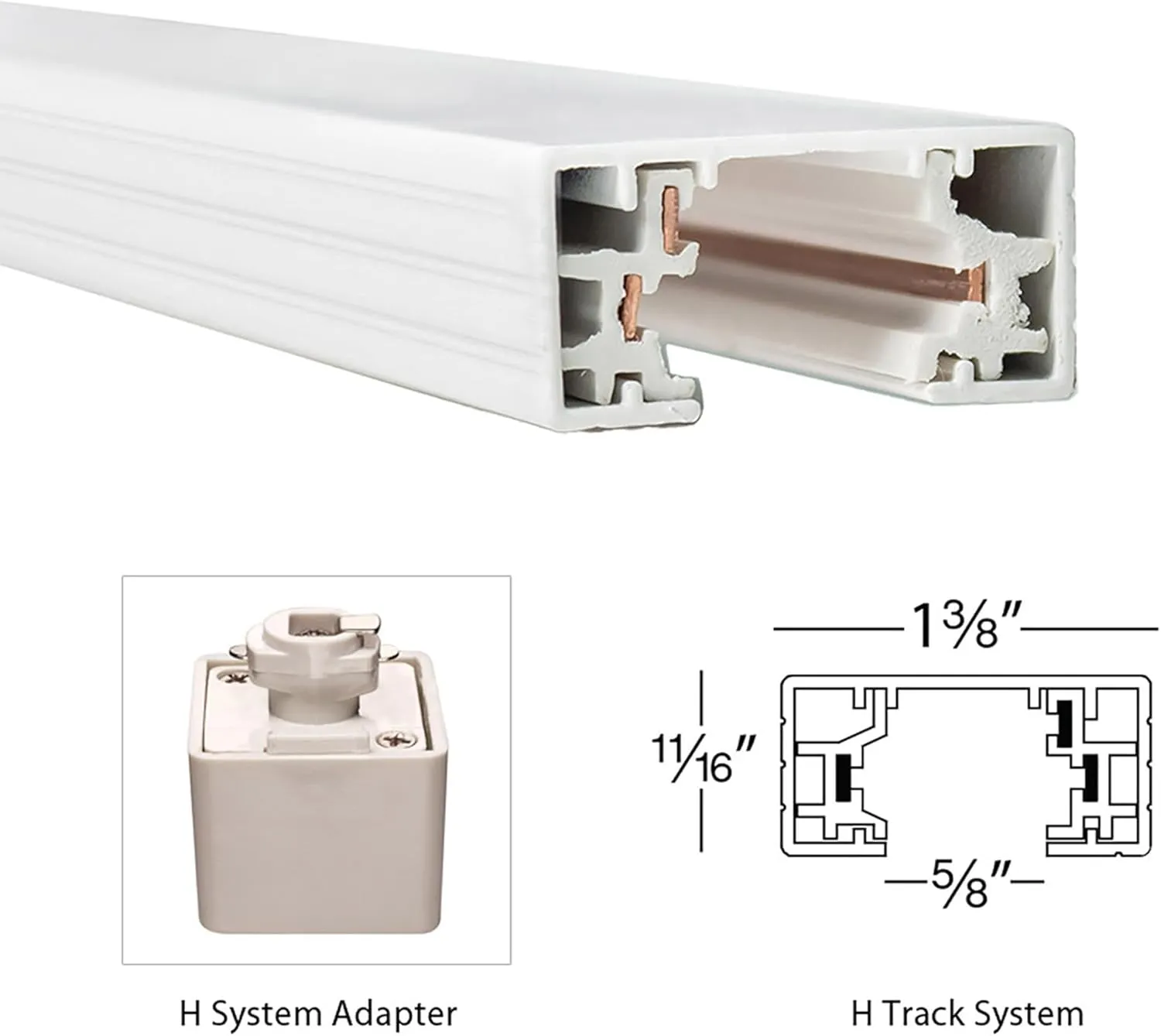 WAC Lighting H Track 8FT Single Circuit Field Cuttable 120V Track for H Style 3-Wire Track Fixtures with 2 Endcaps in White