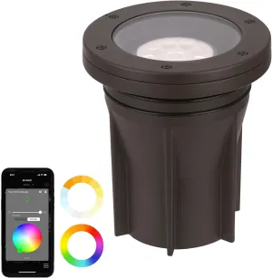 WAC Lighting LED Colorscaping Smart App Controllable with RGBWW Color Changing and Tunable White 3in Inground 23W Light with Adjustable Beam Angle and Tilt in Solid Brass Coated in Bronze