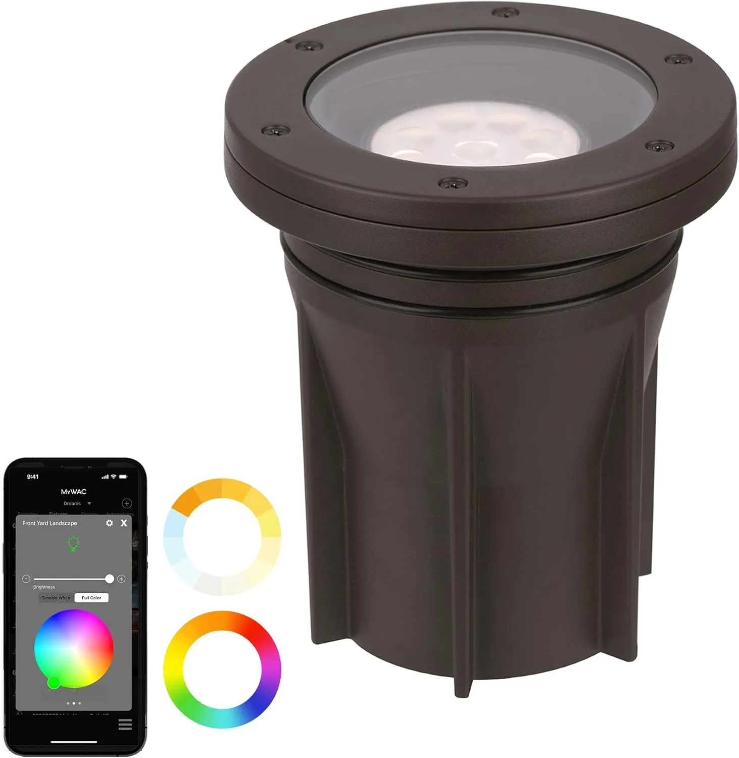 WAC Lighting LED Colorscaping Smart App Controllable with RGBWW Color Changing and Tunable White 3in Inground 23W Light with Adjustable Beam Angle and Tilt in Solid Brass Coated in Bronze