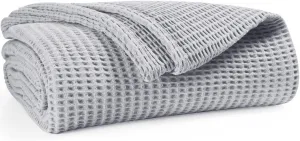 Waffle Blanket Prewashed 100% Combed Cotton - Soft Breathable Lightweight All-Season Blanket, Perfect for Bed, Couch, or Layering - Cozy 90x90 Inch Queen Thermal Throw Blanket Light Grey