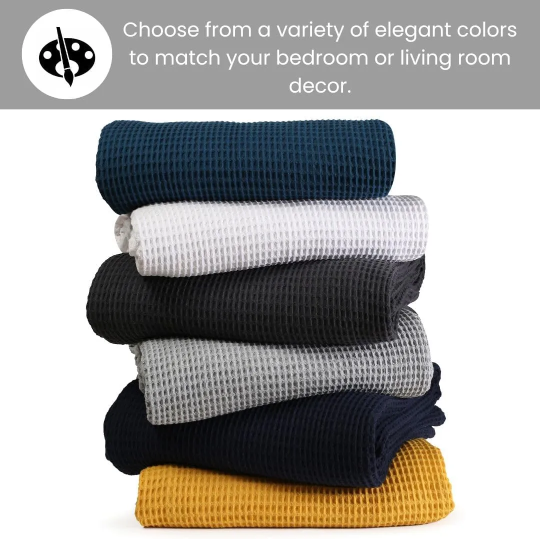Waffle Blanket Prewashed 100% Combed Cotton - Soft Breathable Lightweight All-Season Blanket, Perfect for Bed, Couch, or Layering - Cozy 90x90 Inch Queen Thermal Throw Blanket Light Grey