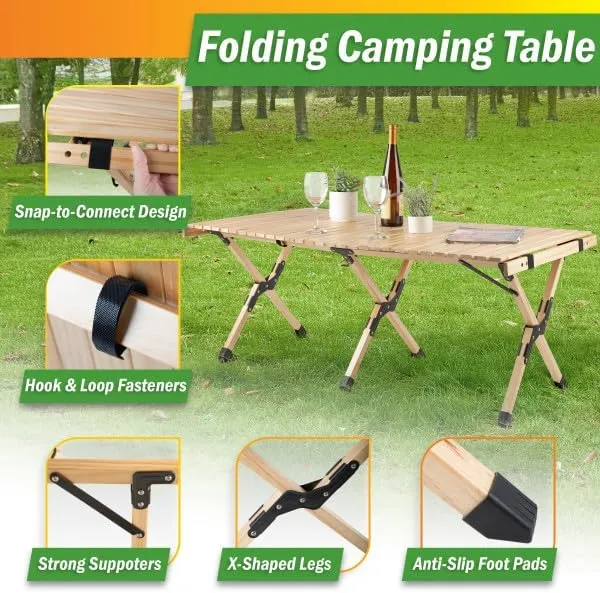Wakeman Foldable Camping Table Roll Up Folding Table Easy Assembly Portable Picnic Table with Carry Bag Indoor or Outdoor Low Height Travel, Party or Beach Table Outdoors
