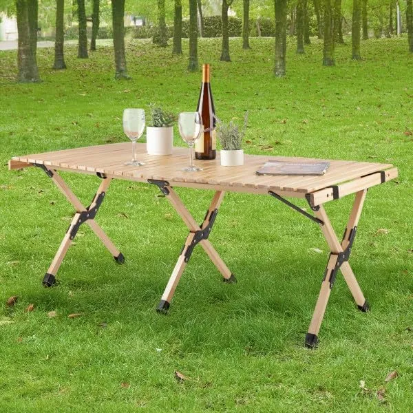 Wakeman Foldable Camping Table Roll Up Folding Table Easy Assembly Portable Picnic Table with Carry Bag Indoor or Outdoor Low Height Travel, Party or Beach Table Outdoors