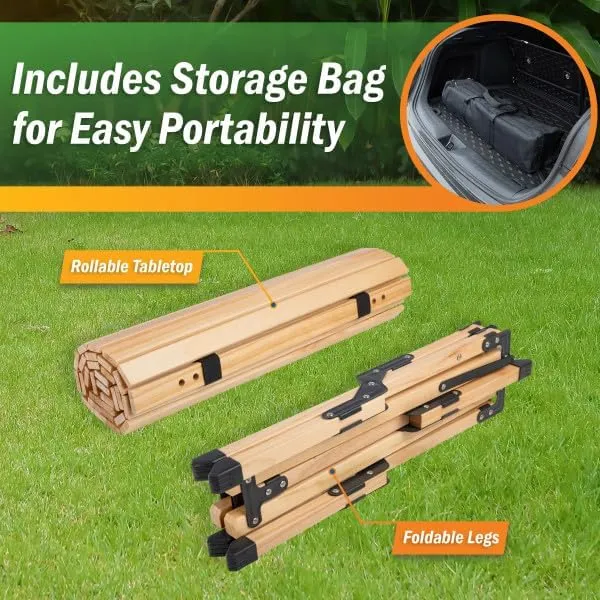 Wakeman Foldable Camping Table Roll Up Folding Table Easy Assembly Portable Picnic Table with Carry Bag Indoor or Outdoor Low Height Travel, Party or Beach Table Outdoors