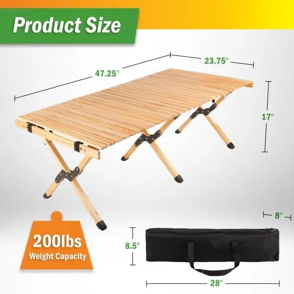 Wakeman Foldable Camping Table Roll Up Folding Table Easy Assembly Portable Picnic Table with Carry Bag Indoor or Outdoor Low Height Travel, Party or Beach Table Outdoors
