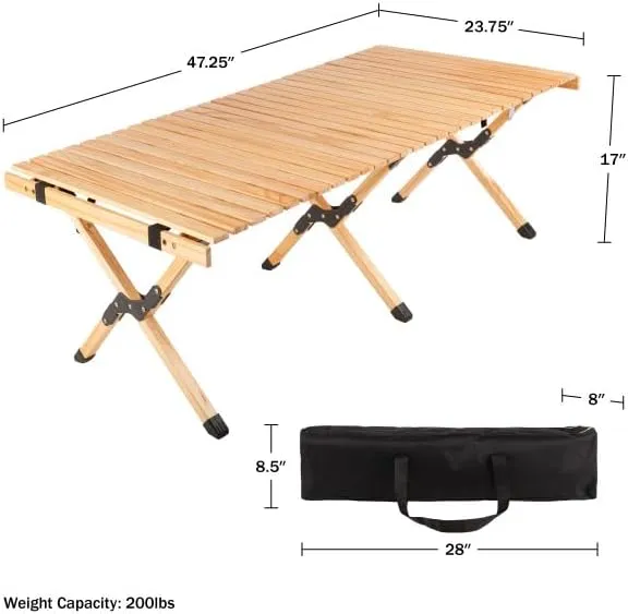 Wakeman Foldable Camping Table Roll Up Folding Table Easy Assembly Portable Picnic Table with Carry Bag Indoor or Outdoor Low Height Travel, Party or Beach Table Outdoors