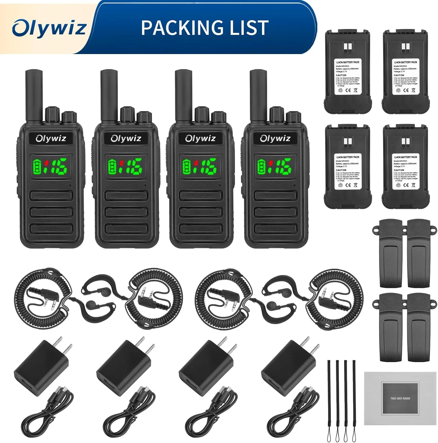 Walkie Talkies for Adults - Long Range Rechargeable Two-Way Radios with VOX Hands Free, Dust Resistant Waterproof Suitable for Qutdoor Work and Activities (4 Pack)