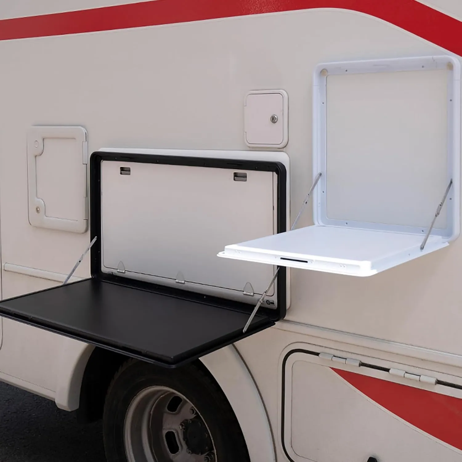 Wall Mounted Table, Foldable Picnic Table, Premium Aluminum Alloy Table for Campervan, Lockable Wall Table Kit Ideal for Campervans and Motorhomes (White-60x45cm(23.6x17.7in)