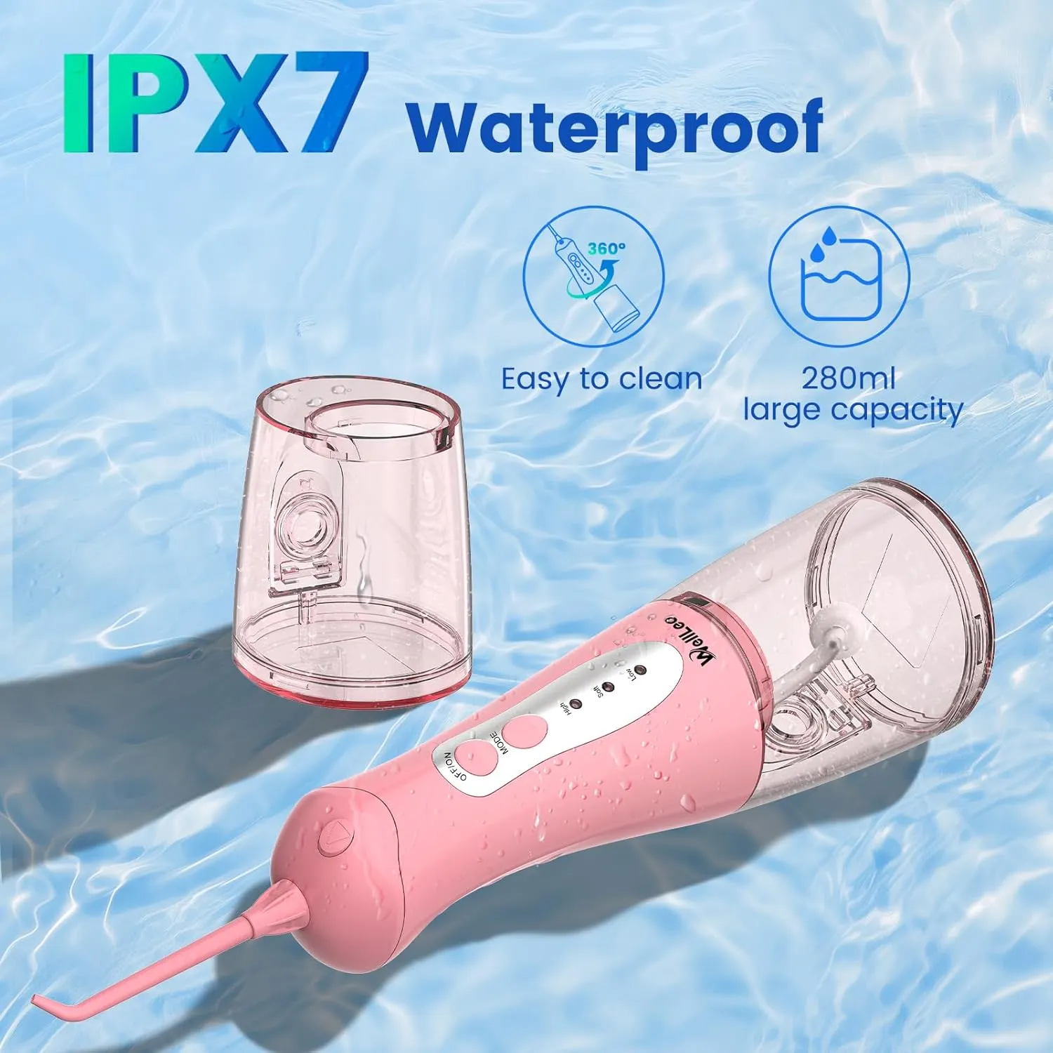 Water Flosser Dental Pick for Teeth, Portable Oral Irrigator Teeth Cleaner with High Water Pressure 5 Jet Tips, IPX7 Rechargeable Travel Water Flossing for Brace Orthodontic Gum Care
