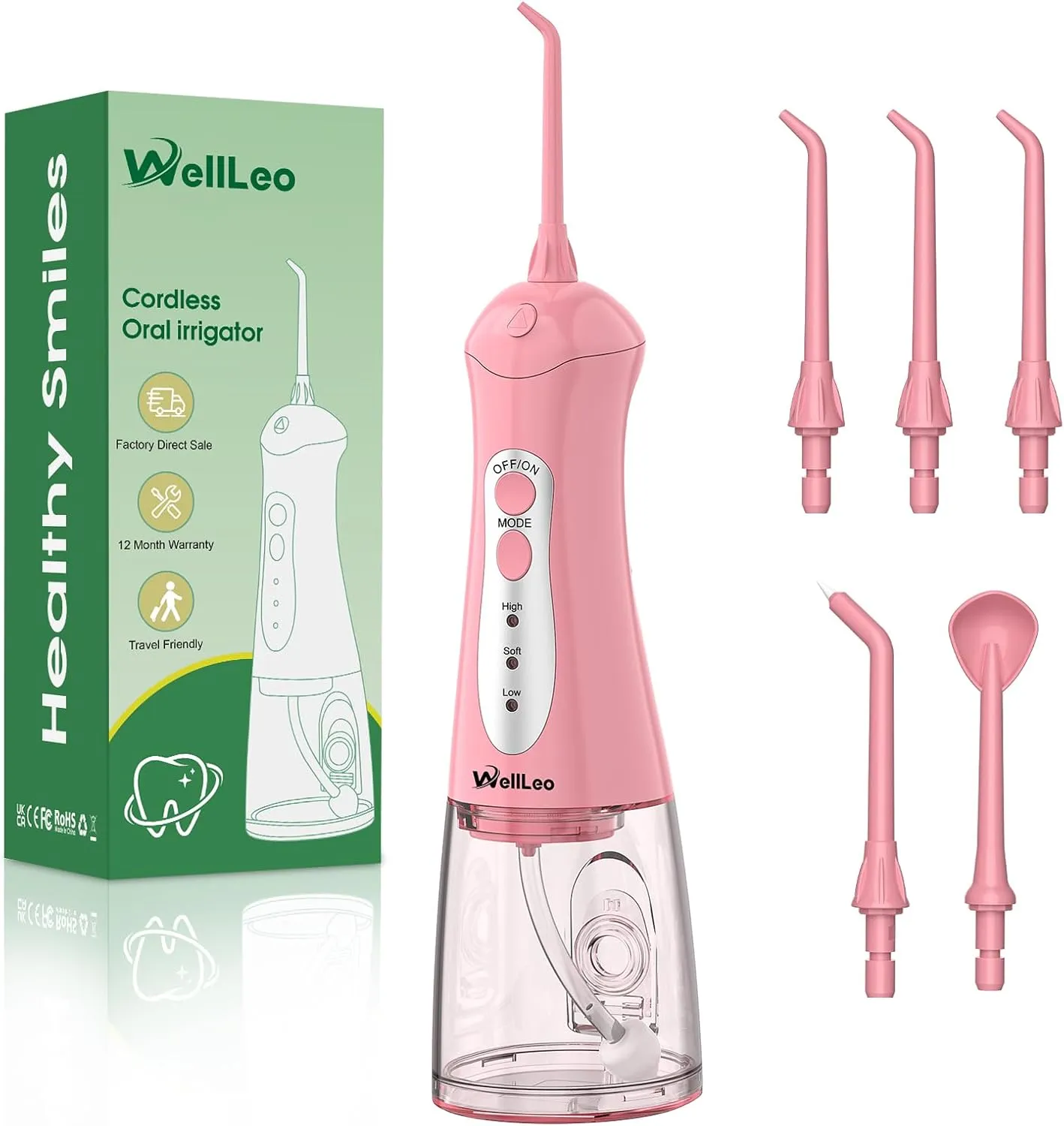 Water Flosser Dental Pick for Teeth, Portable Oral Irrigator Teeth Cleaner with High Water Pressure 5 Jet Tips, IPX7 Rechargeable Travel Water Flossing for Brace Orthodontic Gum Care