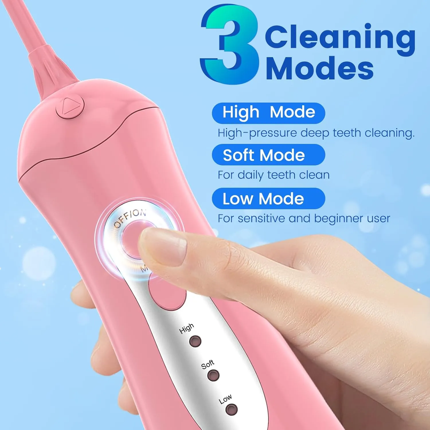 Water Flosser Dental Pick for Teeth, Portable Oral Irrigator Teeth Cleaner with High Water Pressure 5 Jet Tips, IPX7 Rechargeable Travel Water Flossing for Brace Orthodontic Gum Care
