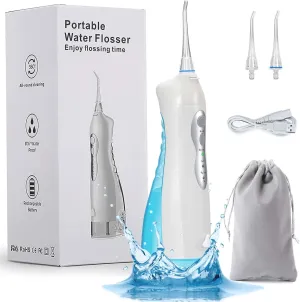Water Flosser, NBGRLVS Portable Water Flosser for Teeth, Cordless Dental Oral Irrigator Professional for Braces 3 Mode, IPX7 Waterproof Rechargeable Teeth Cleaner 2 Tips for Home and Travel (White)