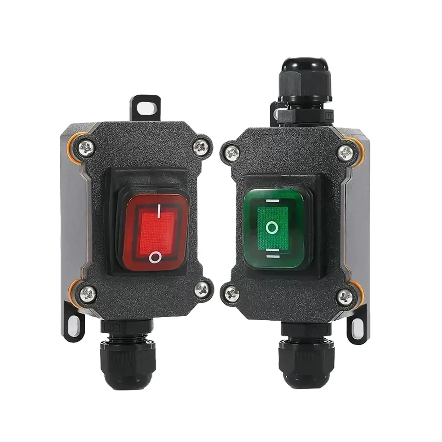 Waterproof Marine Rocker Switch with LED Outdoor Rainproof Junction Box Inline Power Cord Power Switch 12V/24V/220V IP65(Double red 12-24V,1 Pcs)
