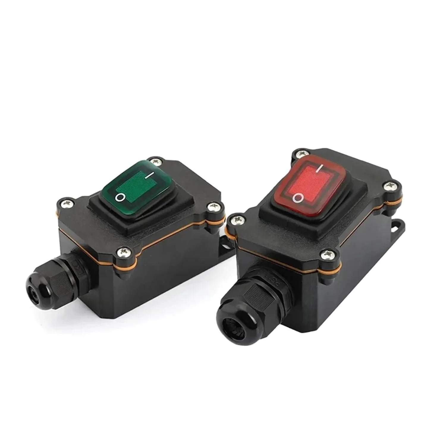 Waterproof Marine Rocker Switch with LED Outdoor Rainproof Junction Box Inline Power Cord Power Switch 12V/24V/220V IP65(Double red 12-24V,1 Pcs)