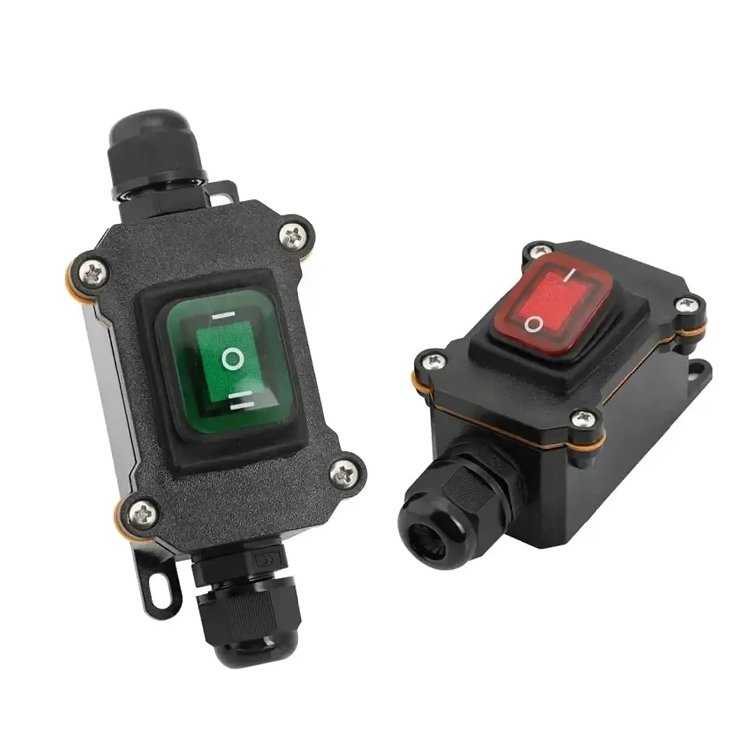 Waterproof Marine Rocker Switch with LED Outdoor Rainproof Junction Box Inline Power Cord Power Switch 12V/24V/220V IP65(Double red 12-24V,1 Pcs)