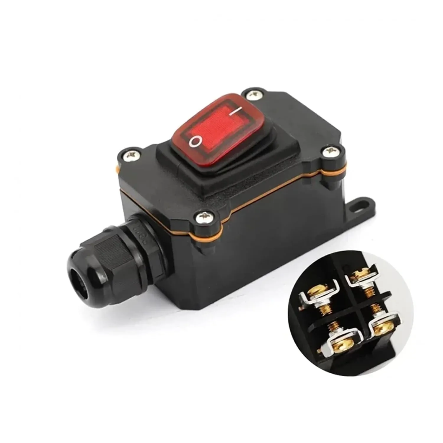 Waterproof Marine Rocker Switch with LED Outdoor Rainproof Junction Box Inline Power Cord Power Switch 12V/24V/220V IP65(Double red 12-24V,1 Pcs)