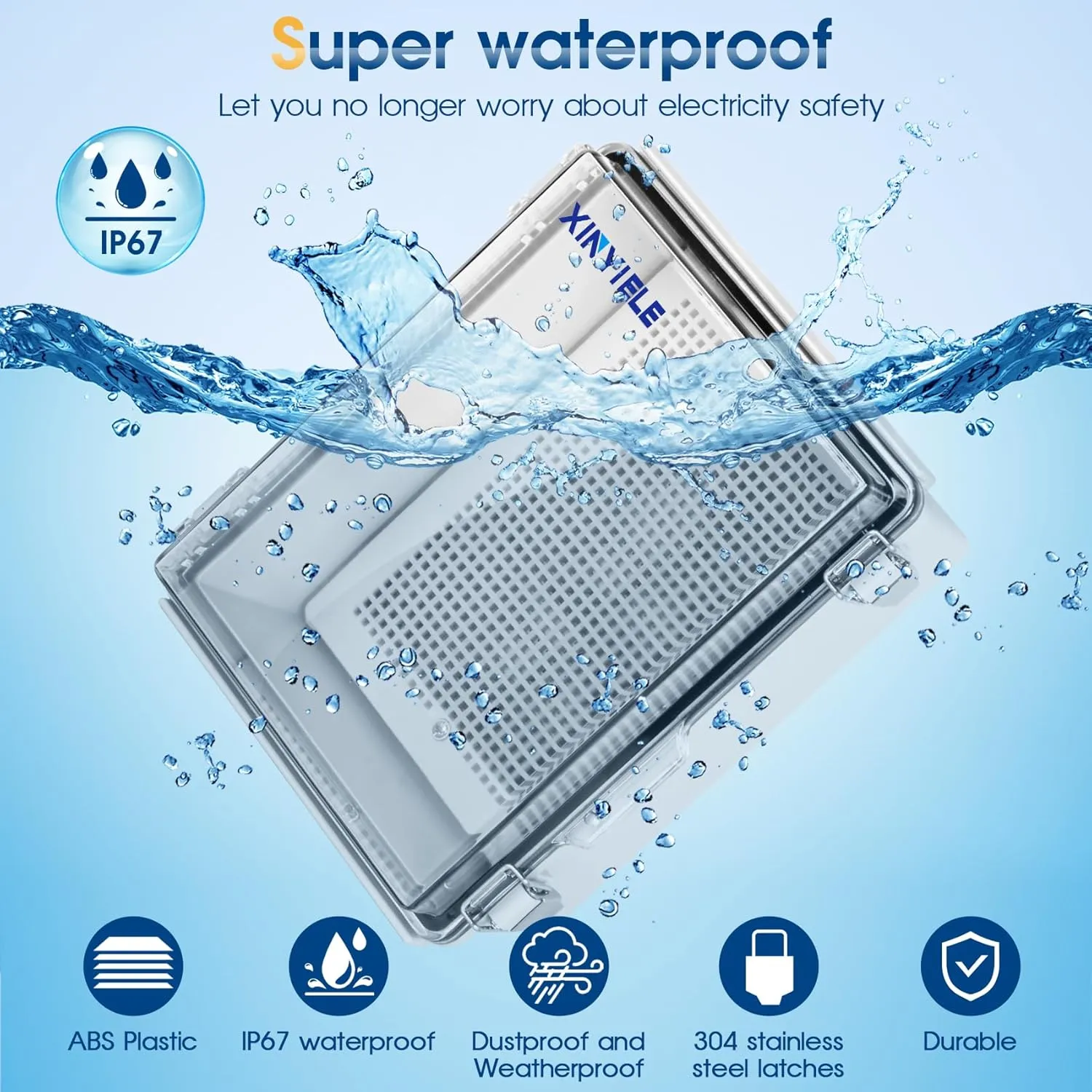 Waterproof Outdoor Project ABS Plastic Junction Box IP67 Weatherproof Dustproof Enclosure with Hinged Cover, Mounting Plate,Wall Brackets for Power Project (Clear,8.7"X6.7"X4.5")