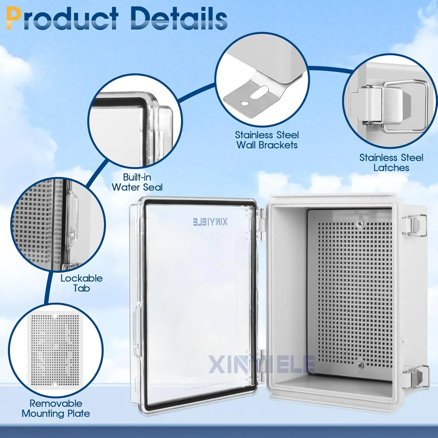 Waterproof Outdoor Project ABS Plastic Junction Box IP67 Weatherproof Dustproof Enclosure with Hinged Cover, Mounting Plate,Wall Brackets for Power Project (Clear,8.7"X6.7"X4.5")