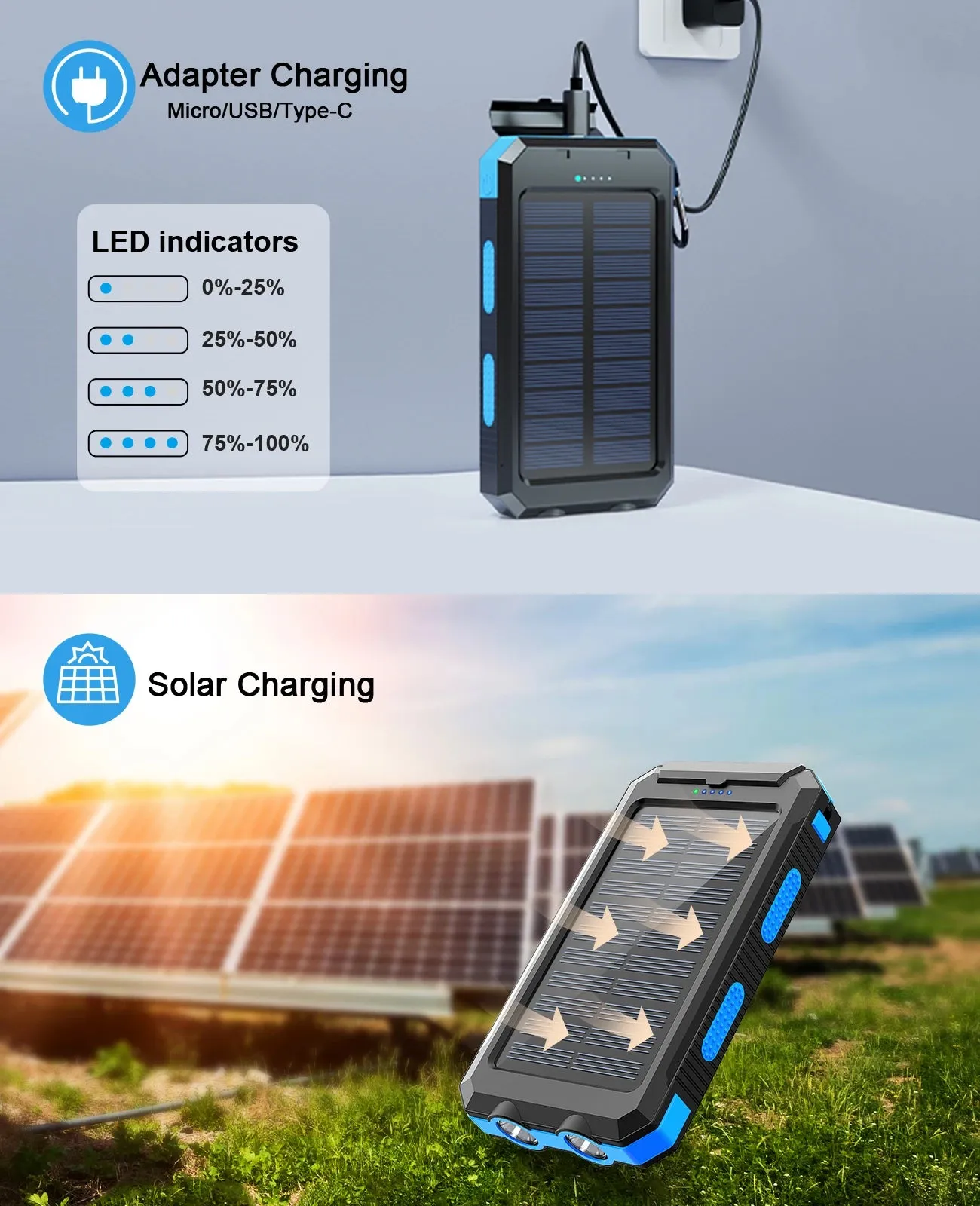 Waterproof Outdoor Solar Power Bank 38800mAh