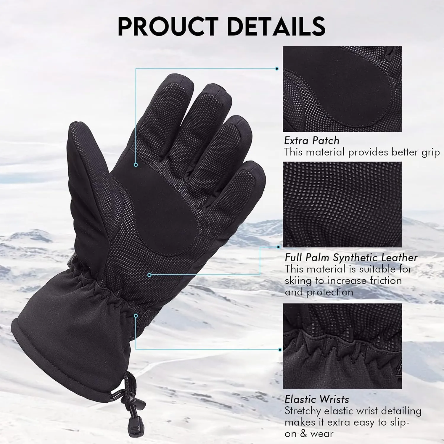 Waterproof Ski Snowboard Gloves with 3M Thinsulate,Zipper Pocket, Air Vent, Cold Weather Gloves for Men