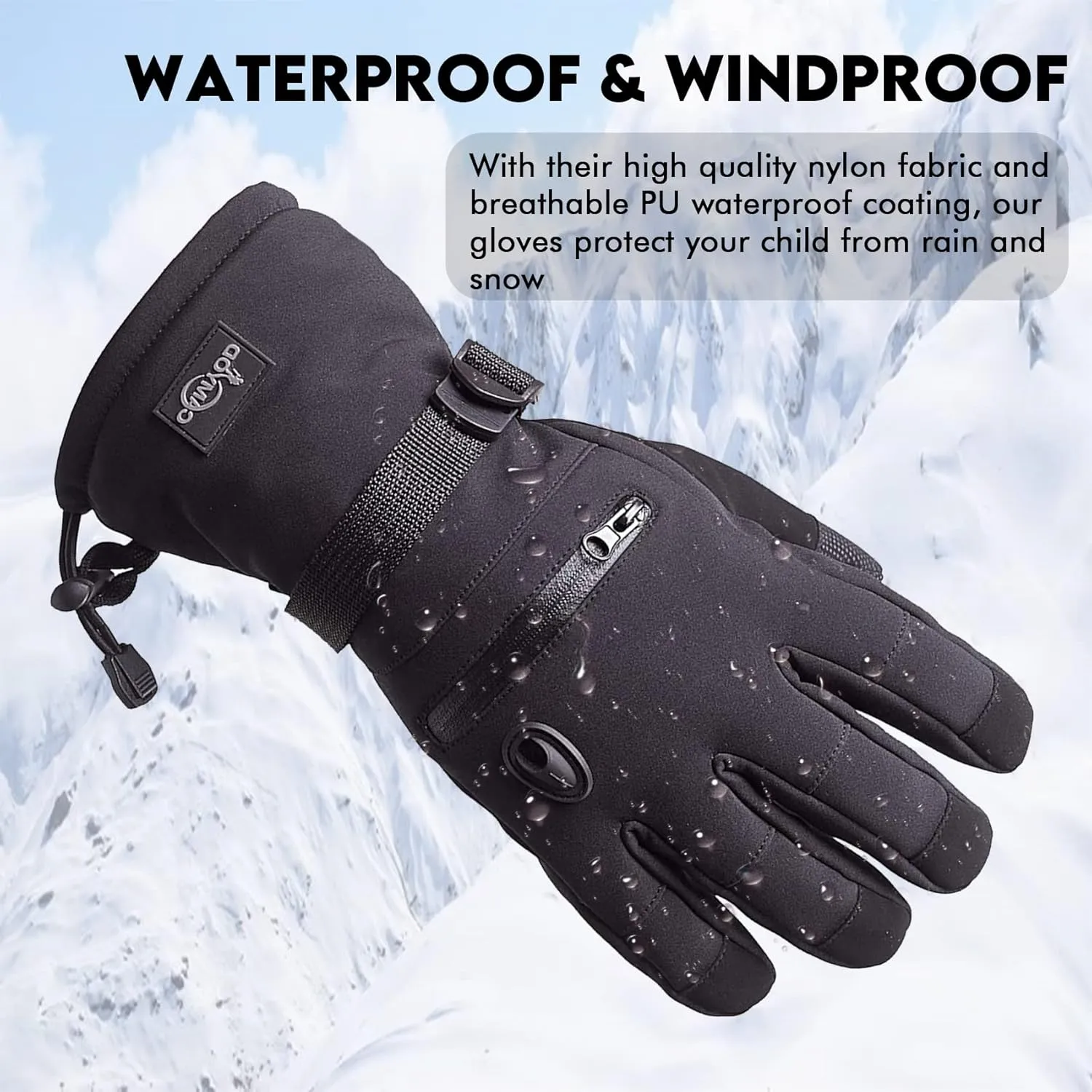 Waterproof Ski Snowboard Gloves with 3M Thinsulate,Zipper Pocket, Air Vent, Cold Weather Gloves for Men