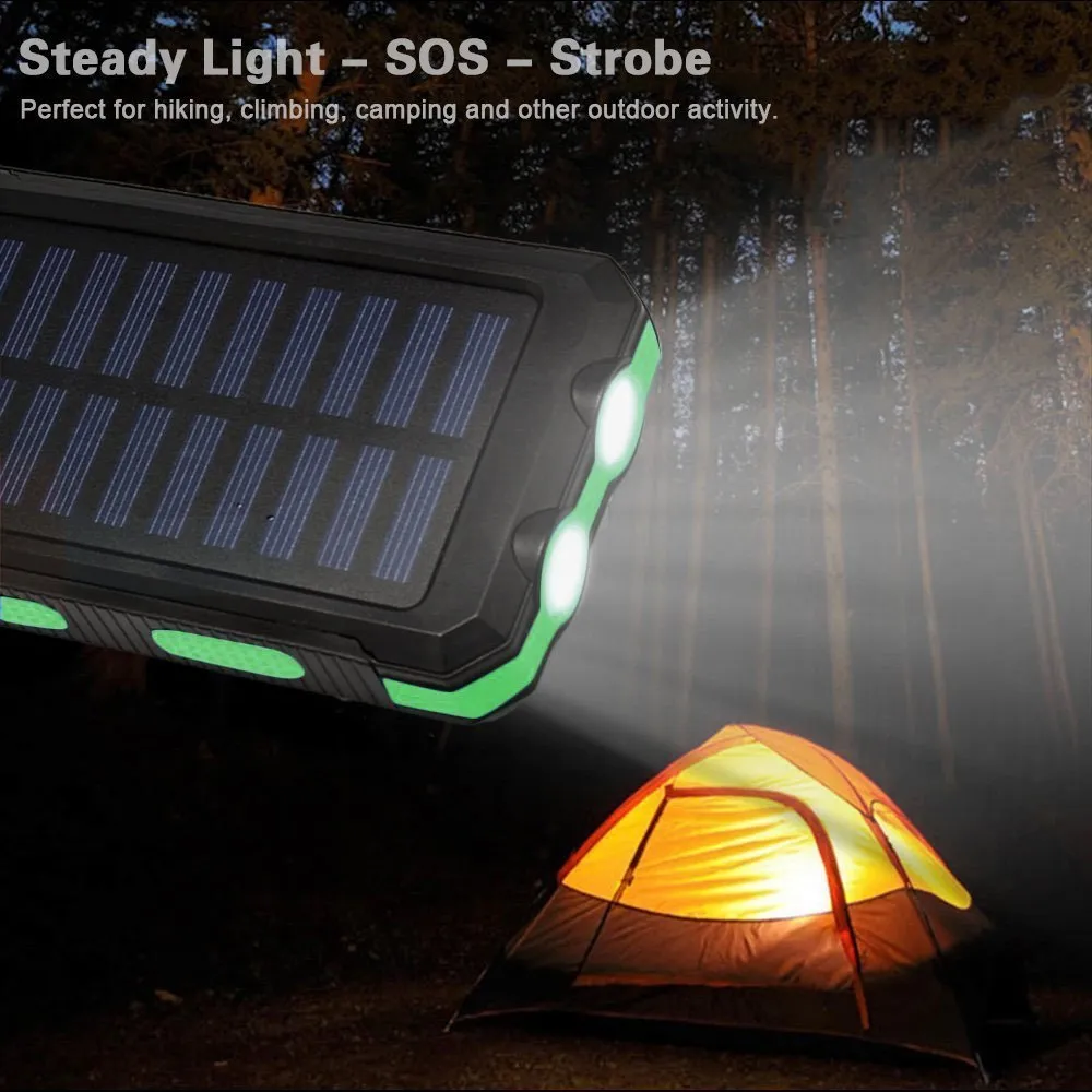 Waterproof Solar Power Bank Dual USB Dual LED Lights