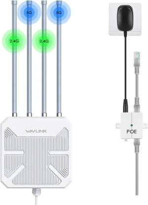 WAVLINK Outdoor WiFi 6 Mesh Router, Long Range WiFi Access Point with PoE, Waterproof IP67, WiFi Extender Signal Booster for Starlink, Outdoor, Home, Garage and Hotel