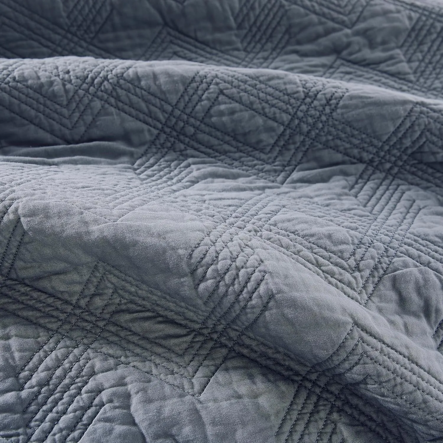 WDCOZY Blue Grey 100% Cotton Oversized California King Size Quilt Bedding Sets with 2 Pillow Shams, Shabby Chic Rustic Textured Gauze Lightweight Country Soft Bedspread Coverlet for All Season
