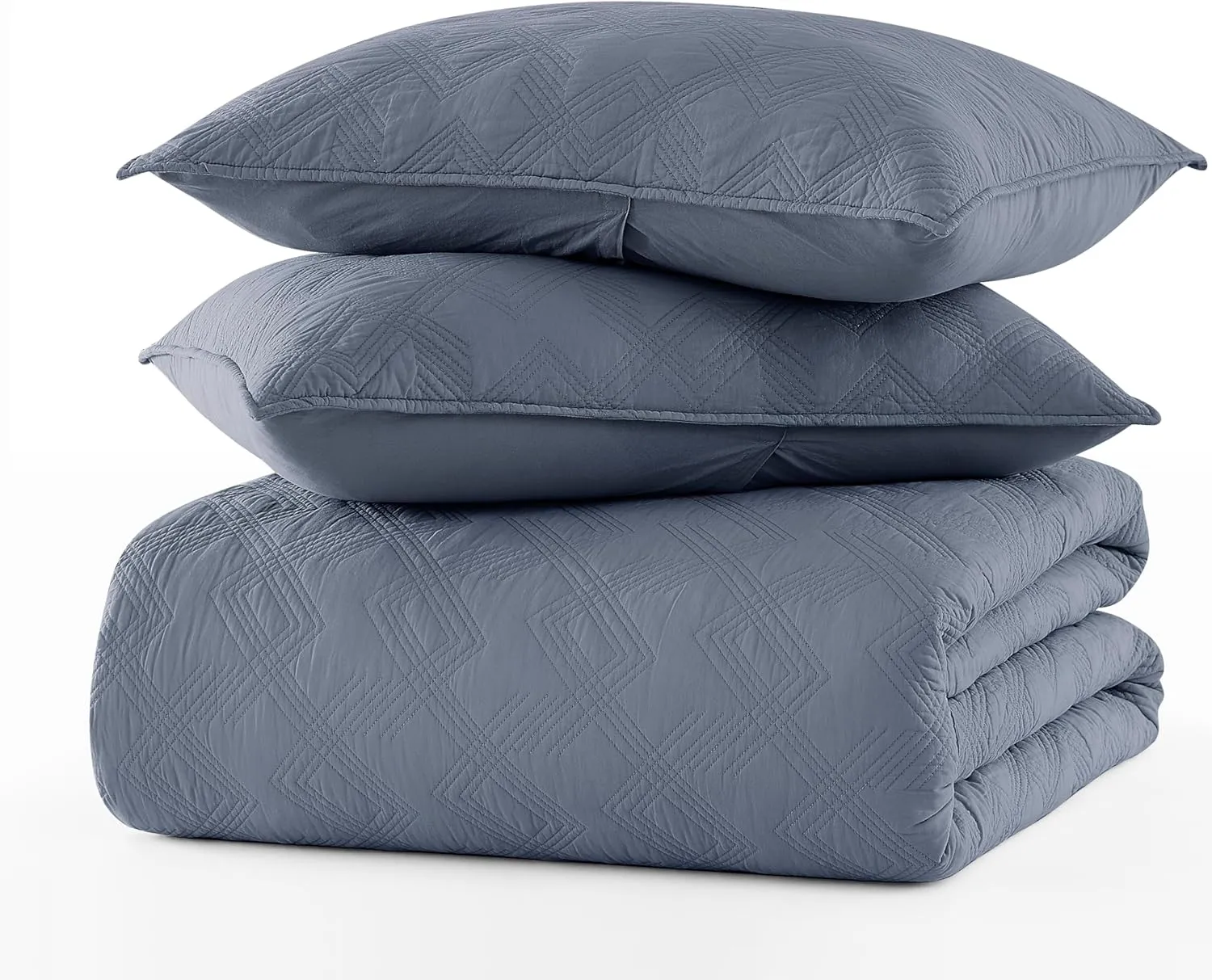 WDCOZY Blue Grey 100% Cotton Oversized California King Size Quilt Bedding Sets with 2 Pillow Shams, Shabby Chic Rustic Textured Gauze Lightweight Country Soft Bedspread Coverlet for All Season