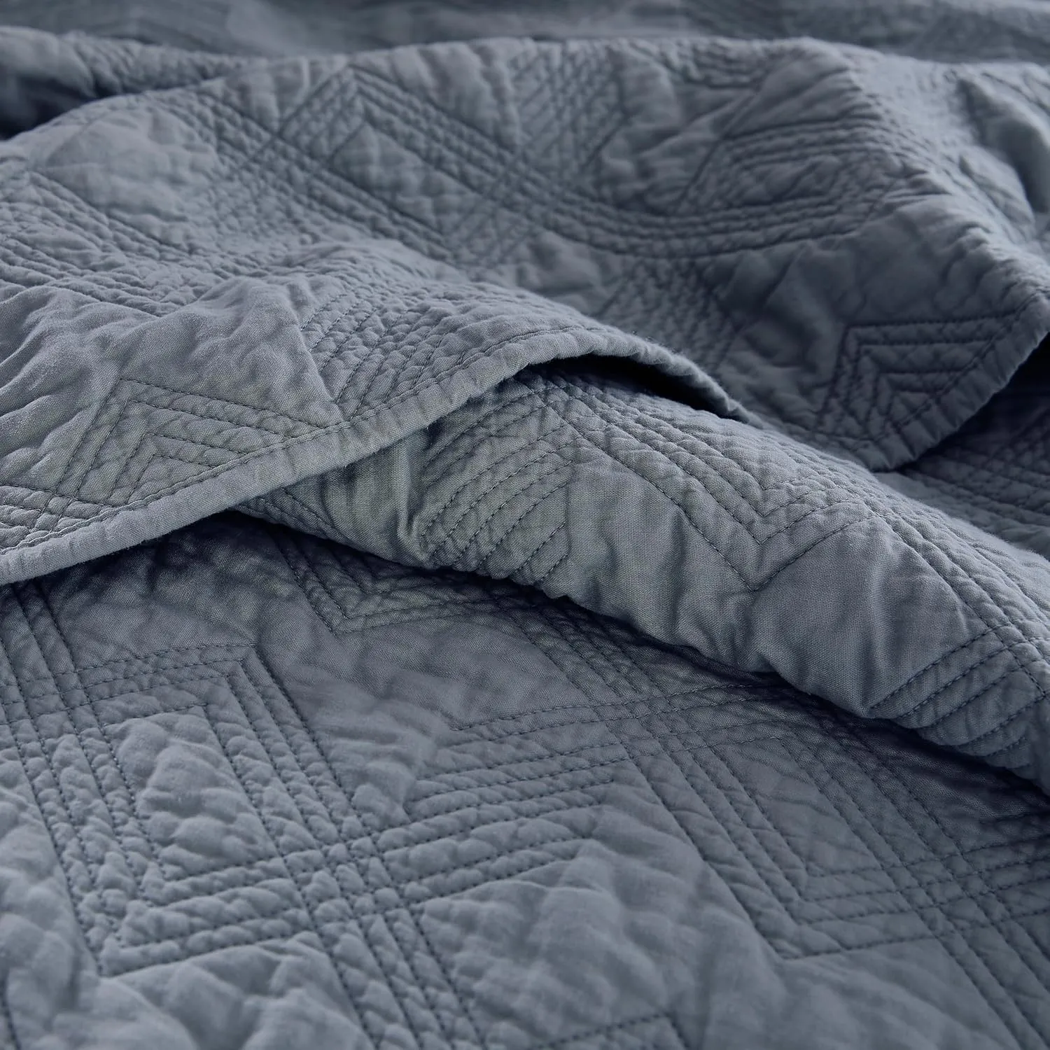 WDCOZY Blue Grey 100% Cotton Oversized California King Size Quilt Bedding Sets with 2 Pillow Shams, Shabby Chic Rustic Textured Gauze Lightweight Country Soft Bedspread Coverlet for All Season