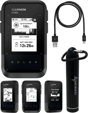 Wearable4U - Garmin eTrex Solar, GPS Handheld Navigator, Unlimited Battery Life, Water Resistant with Power Bank Bundle