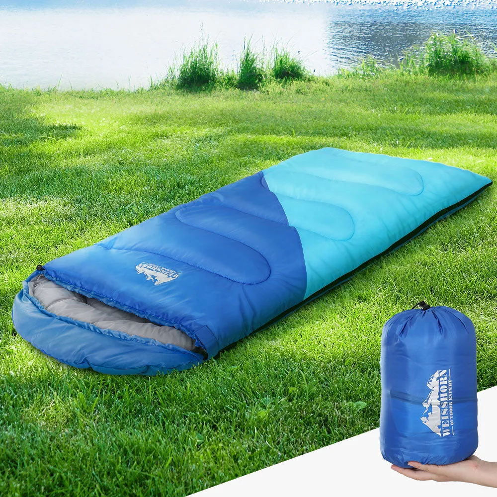 Weisshorn Sleeping Bag Kids Single 136cm Thermal Camping Hiking Blue