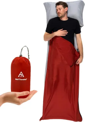 WELL TRAVELED Sleeping Bag Liner, Lightweight Adult Sleeping Sheet for Hiking, Backpacking and Camping, Easily Removable and Washable, Silky Smooth Fabric, Simple to Stuff Sack