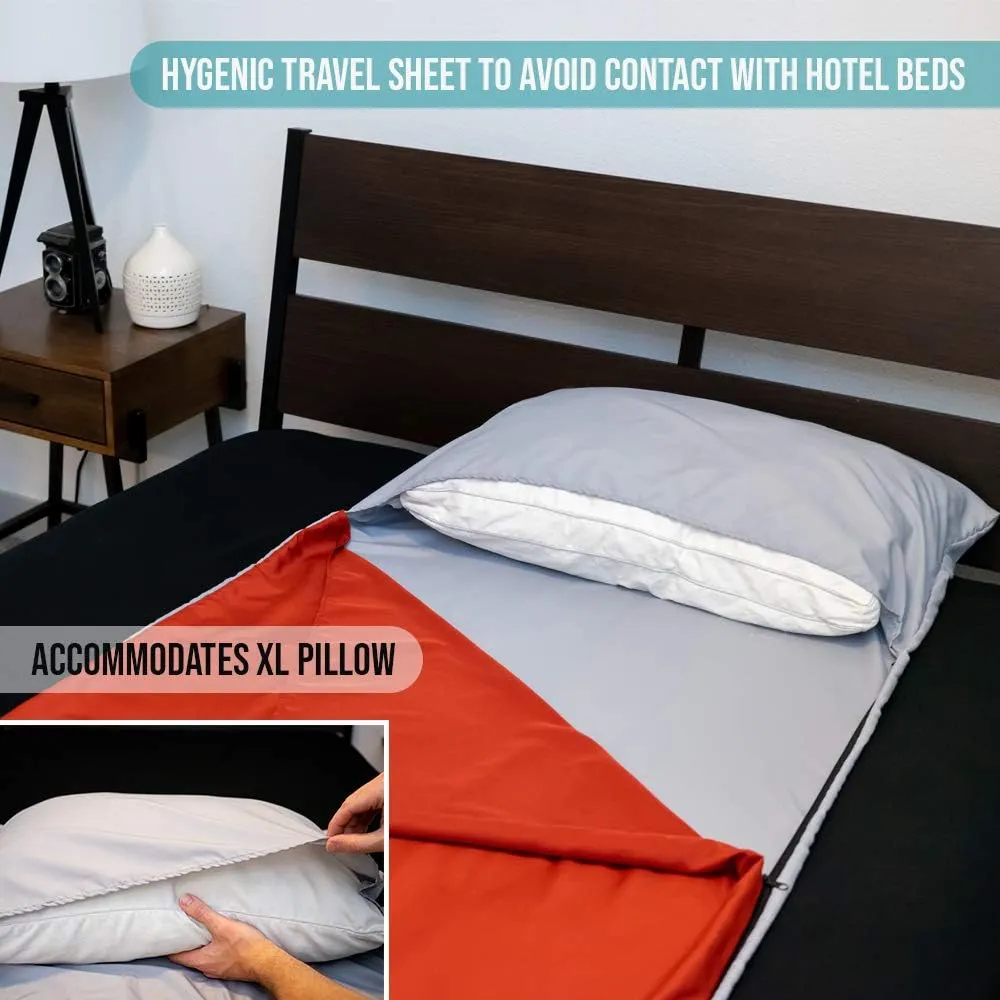 WELL TRAVELED Sleeping Bag Liner, Lightweight Adult Sleeping Sheet for Hiking, Backpacking and Camping, Easily Removable and Washable, Silky Smooth Fabric, Simple to Stuff Sack