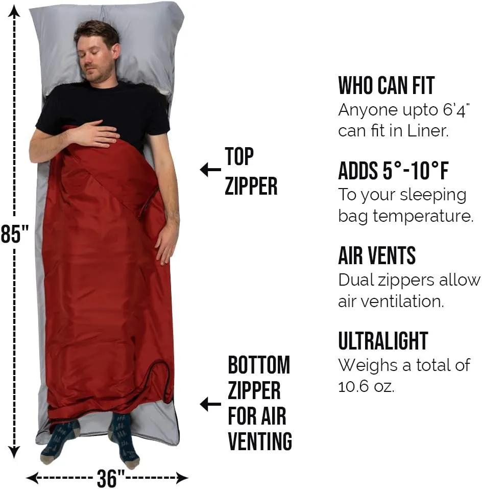 WELL TRAVELED Sleeping Bag Liner, Lightweight Adult Sleeping Sheet for Hiking, Backpacking and Camping, Easily Removable and Washable, Silky Smooth Fabric, Simple to Stuff Sack