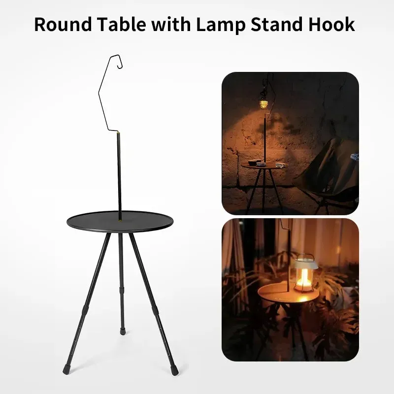 WEST TUNE Camping Round Table with Light Stand and Adjustable Legs