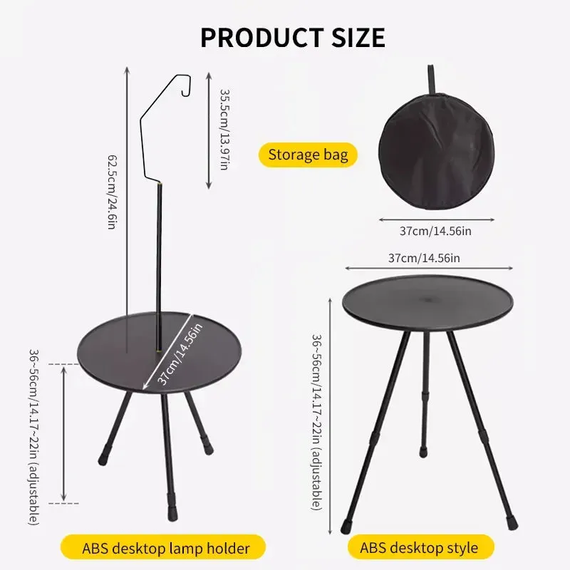 WEST TUNE Camping Round Table with Light Stand and Adjustable Legs